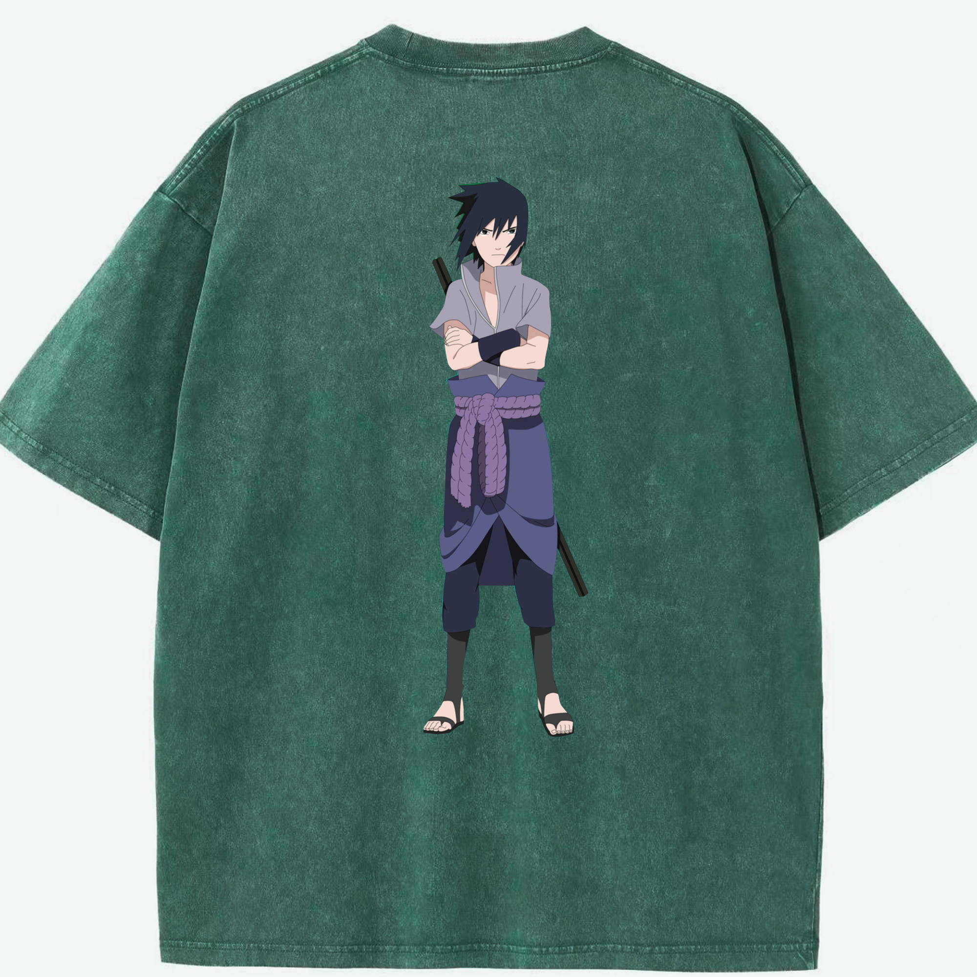 （画像用） NARUTO -ナルト- うちは サスケ Uchiha Sasuke 綿100% ヴィンテージ風 半袖Tシャツ（背面プリント）